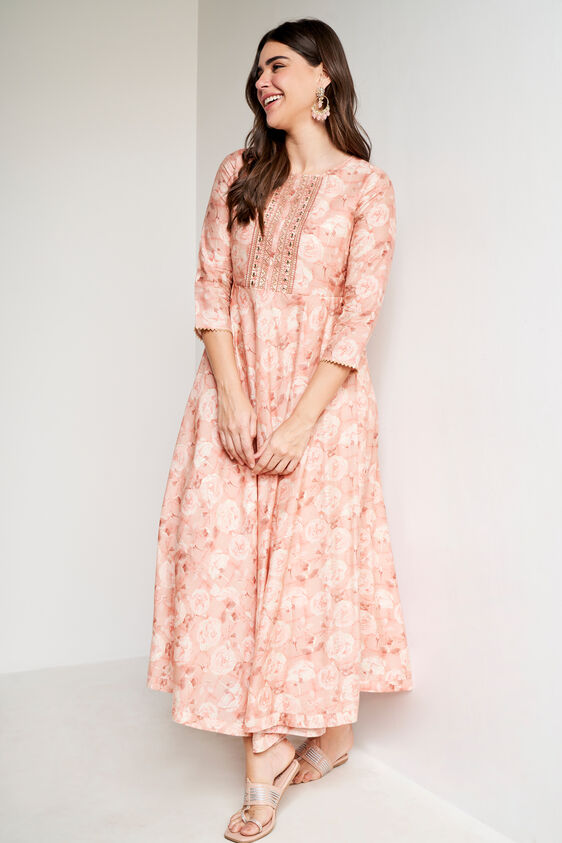 Peach Floral Flared Dress, Peach, image 5